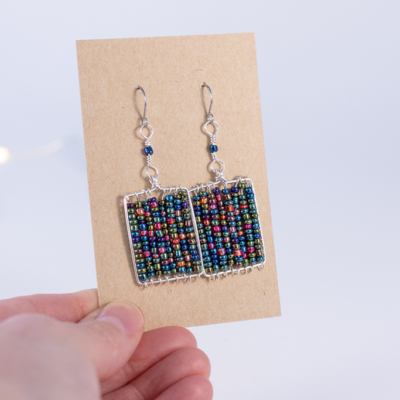 Glass bead earrings – silver-plated copper