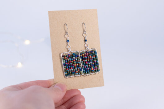 Glass bead earrings - silver-plated copper
