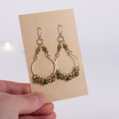 Unakite beads earrings - brass