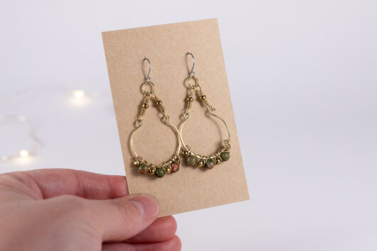 Unakite beads earrings - brass